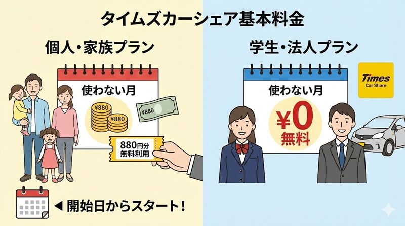 1.タイムズカーシェアの基本料金は使わない月も支払うのか