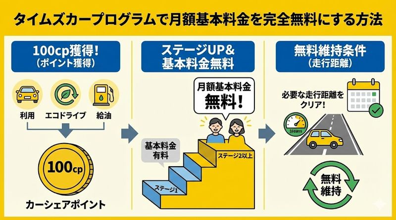 3.タイムズカープログラムで月額基本料金を完全無料にする方法