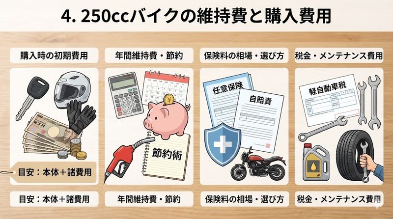 4.250ccバイクの維持費と購入費用