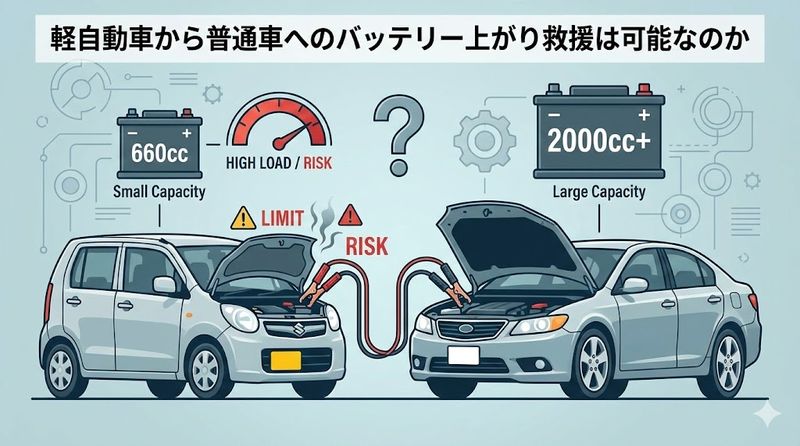 1.軽自動車から普通車へのバッテリー上がり救援は可能なのか