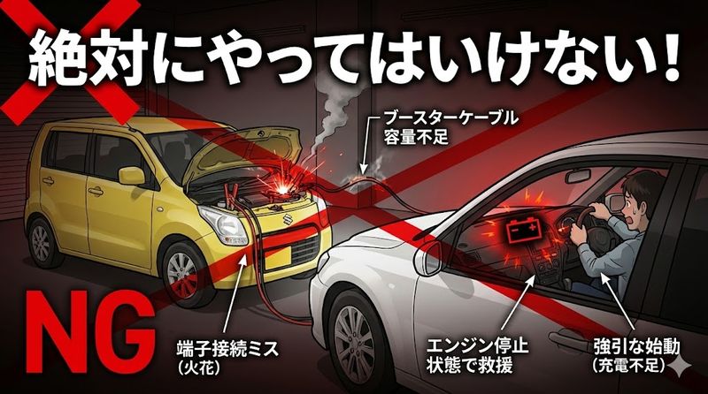 2.バッテリー上がり救援で絶対にやってはいけないこと