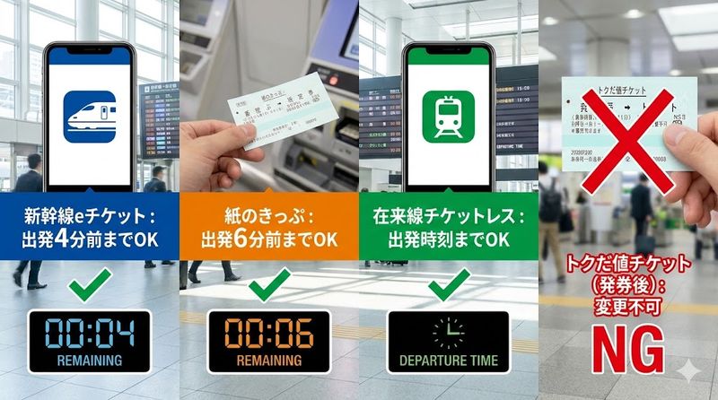 2.えきねっと当日時間変更の期限を商品別に紹介