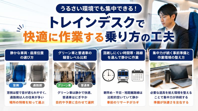 3.トレインデスクでうるさい環境でも快適に作業する乗り方の工夫