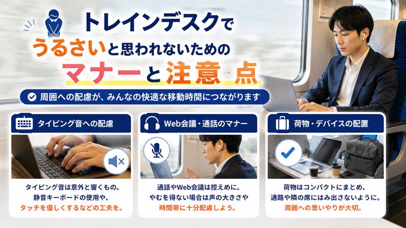 4.トレインデスクでうるさいと思われないためのマナーと注意点