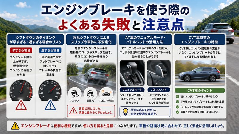 3.エンジンブレーキを使う際によくある失敗と注意点