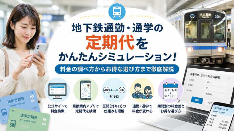 1.名古屋市営地下鉄の定期券料金をシミュレーションする方法