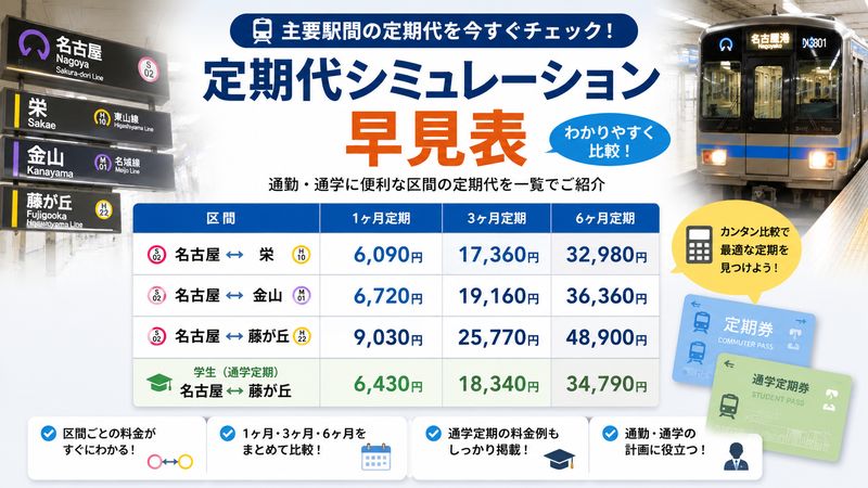 3.【具体例】主要駅間の定期代シミュレーション早見表
