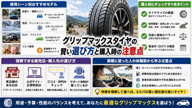 4.グリップマックスタイヤの選び方と購入時の注意点